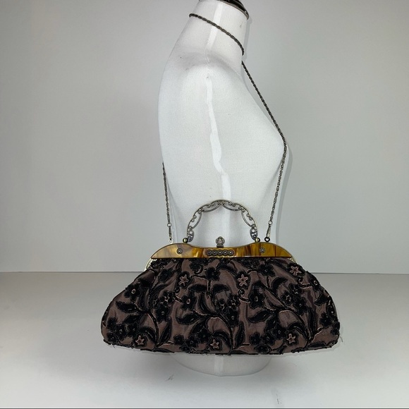 Vintage Inspired Black Gold Beaded Handbag Purse - Picture 7 of 17